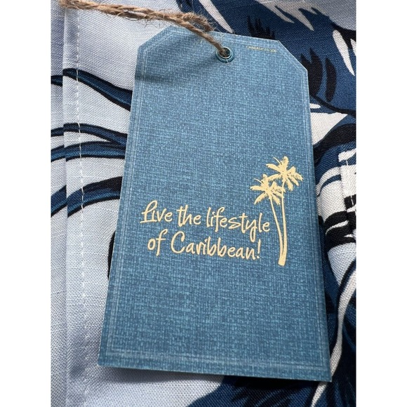 Caribbean Toucan Hawaiian Camp Shirt Men's Size L Blue Hibiscus Button Up NWT - Picture 6 of 9